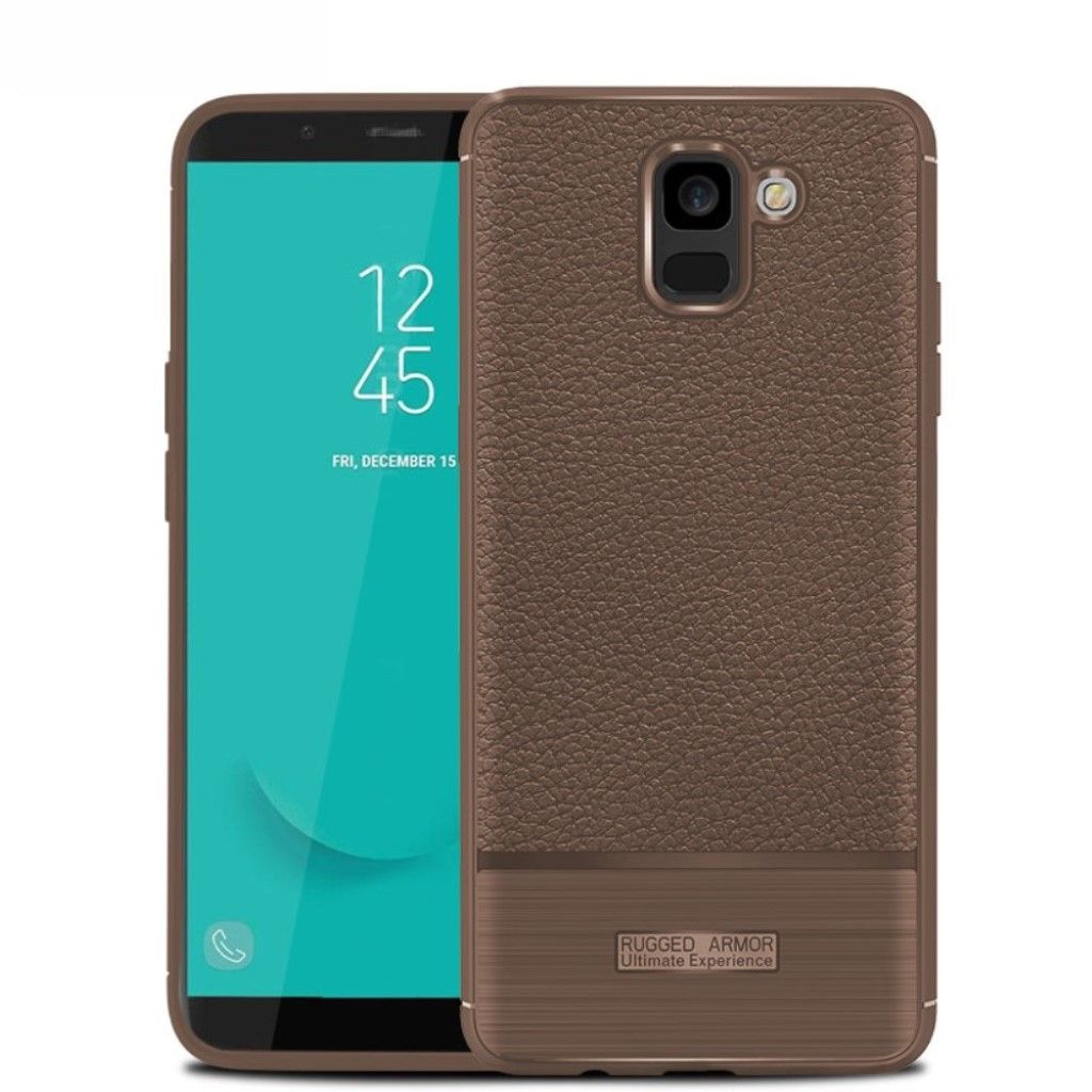 Samsung Galaxy J6 (2018) litchi texture brushed case - Coffee