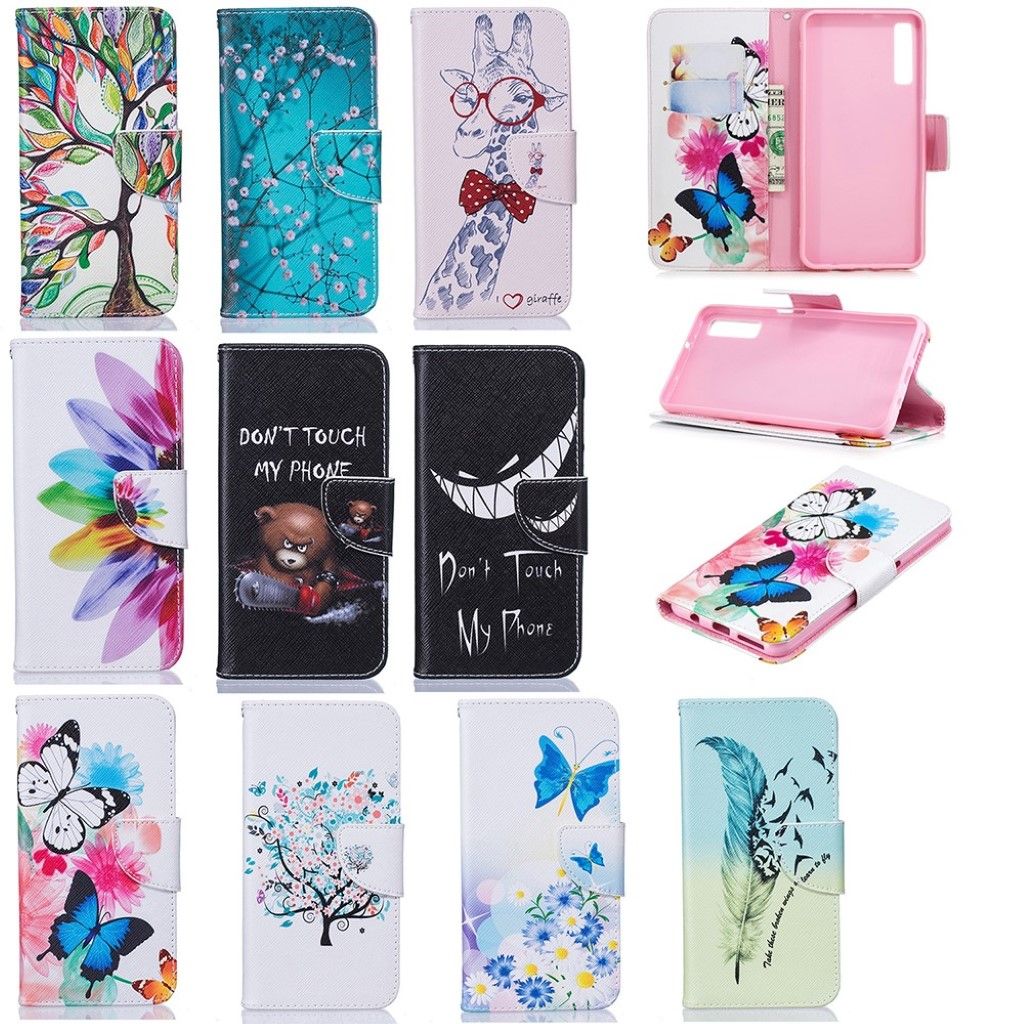 Samsung Galaxy A7 (2018) patterned leather flip case - Butterflies and Flowers
