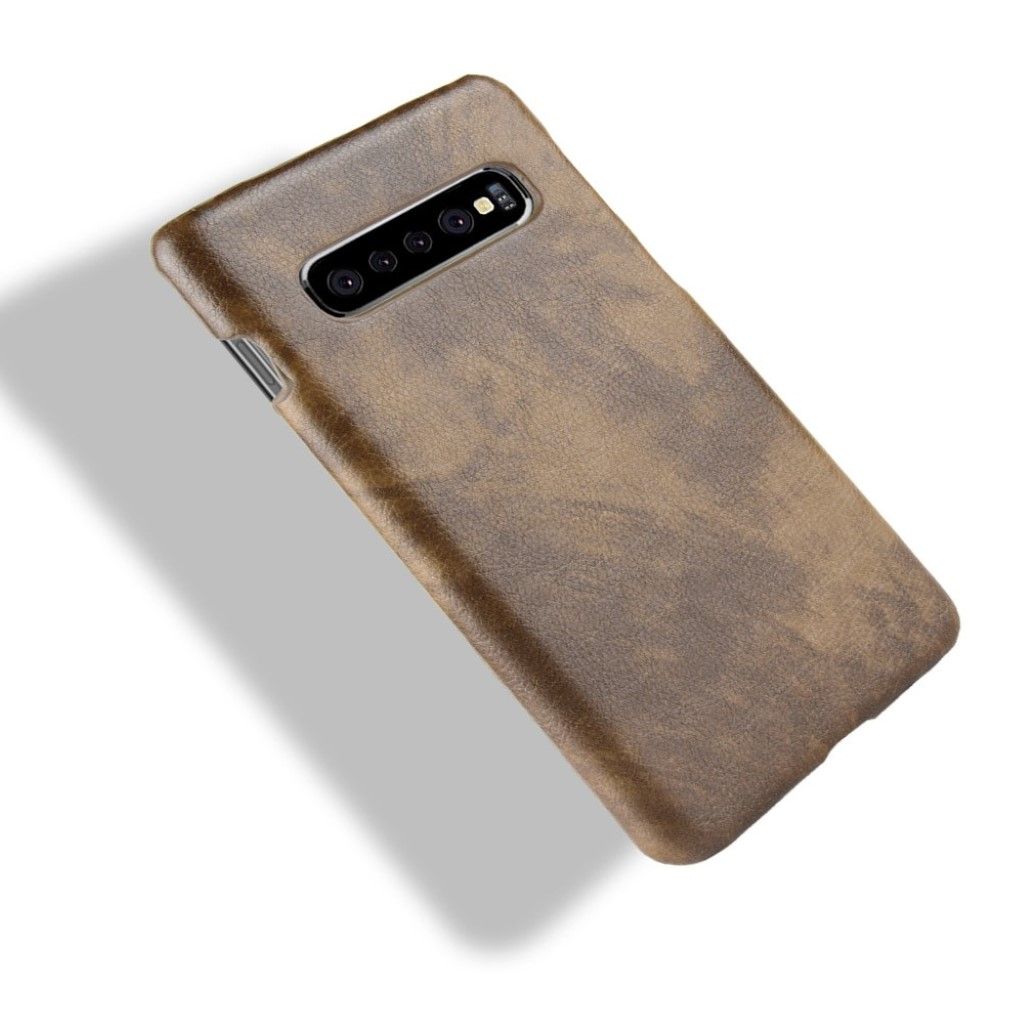 Samsung Galaxy S10 Plus litchi skin leather case - Coffee