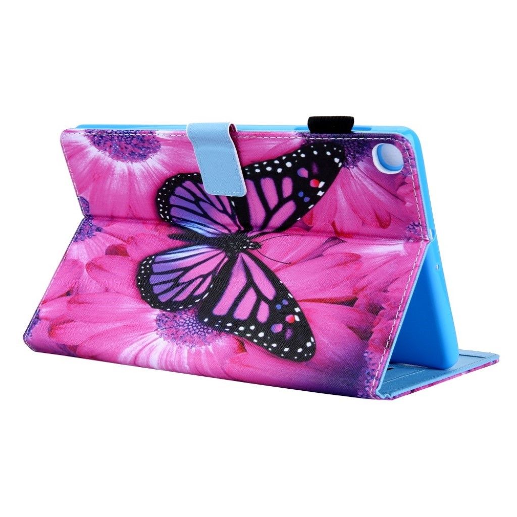Samsung Galaxy Tab S5e pattern multi-angle leather case - Flower and Pink Butterfly