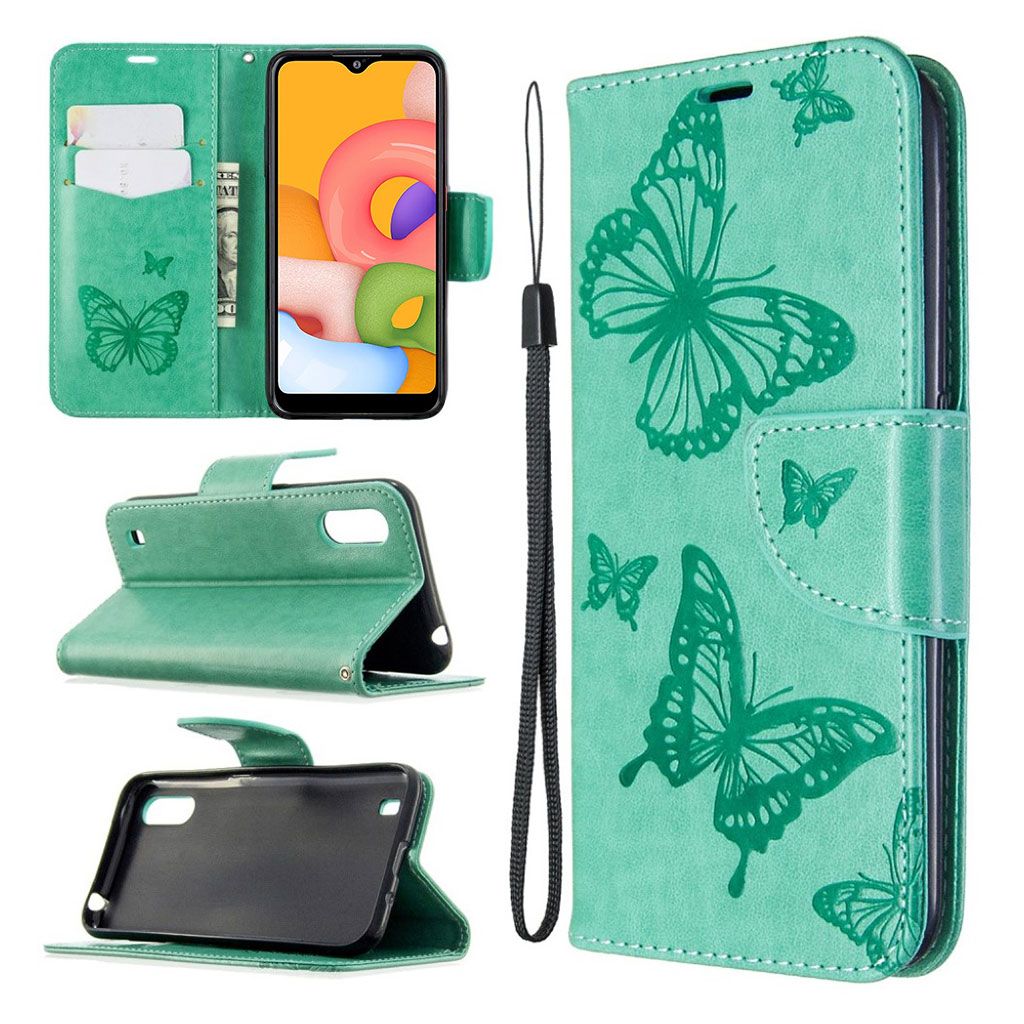 Butterfly Samsung Galaxy A01 flip case - Cyan