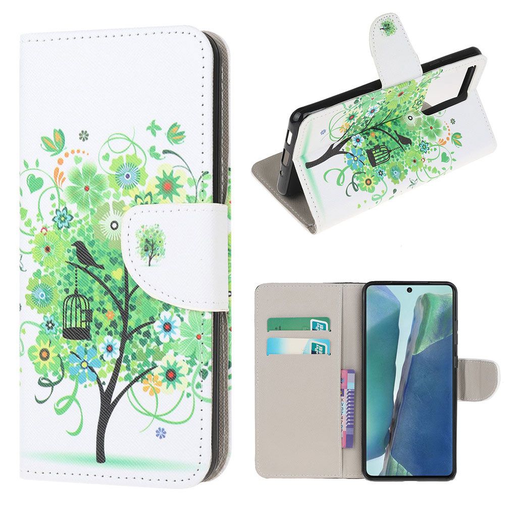 Wonderland Samsung Galaxy Note 20 flip case - Green Tree with Birdcage