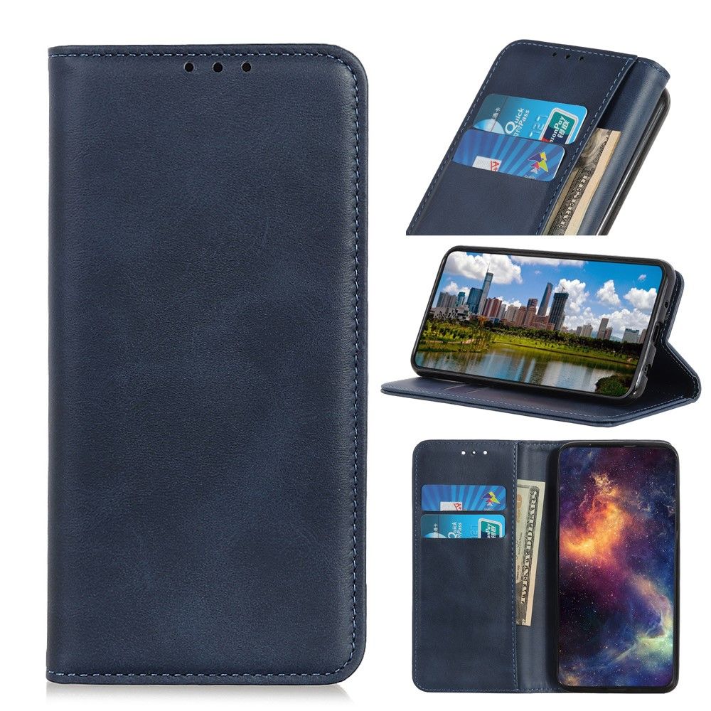 Wallet-style genuine leather flipcase for Samsung Galaxy S22 Plus - Blue