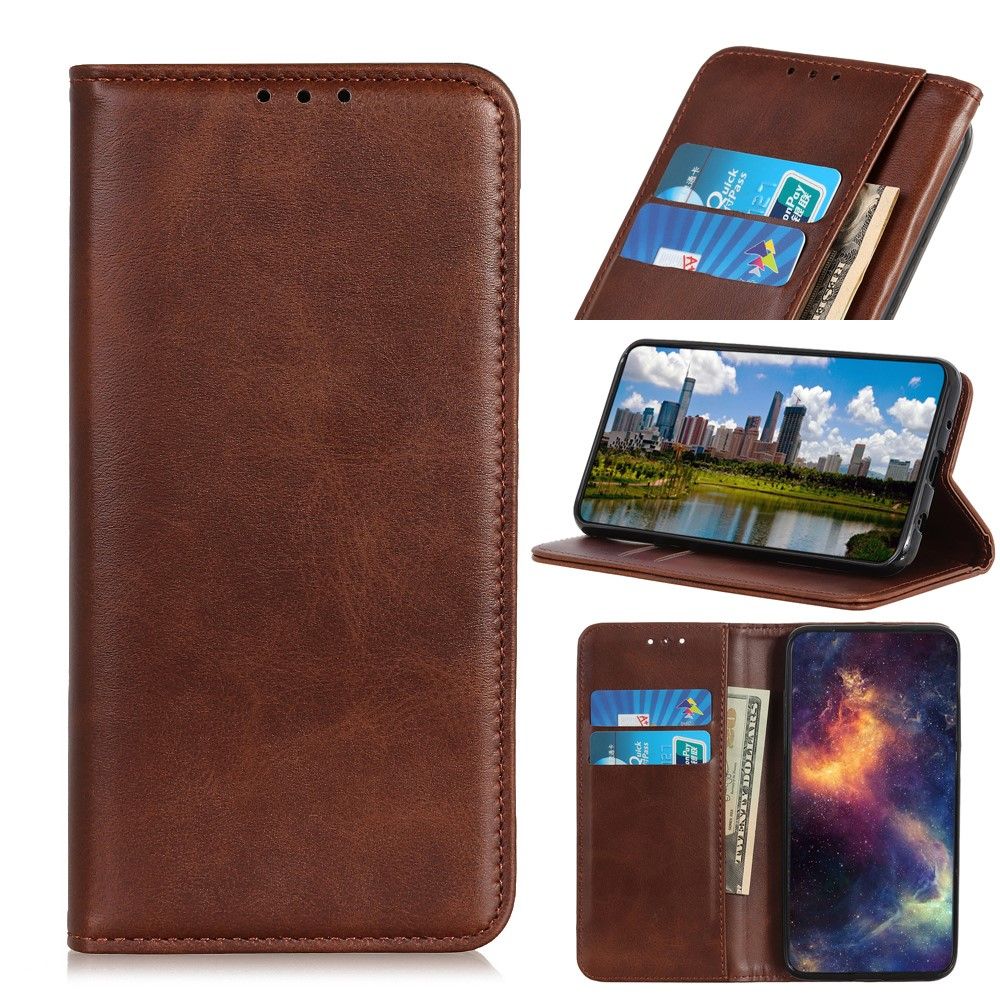 Wallet-style genuine leather flipcase for Samsung Galaxy S22 Plus - Coffee