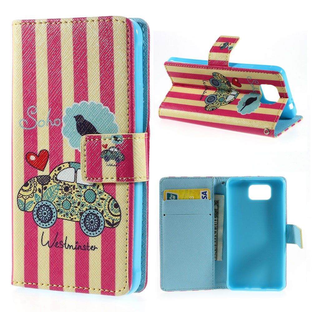 Moberg (Cartoon Car & Stripes) Samsung Galaxy Alpha Leather Flip Case