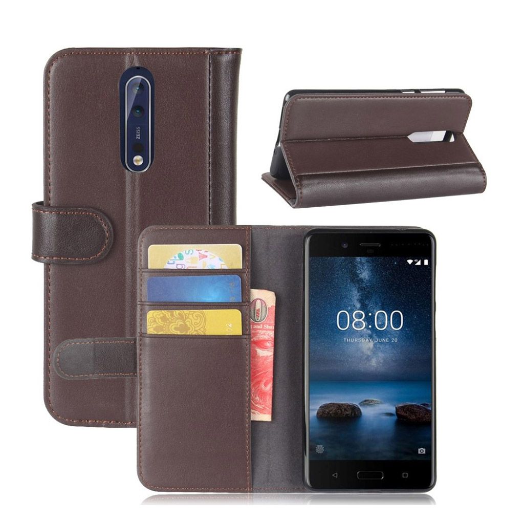 Nokia 8 genuine leather folio case - Coffee