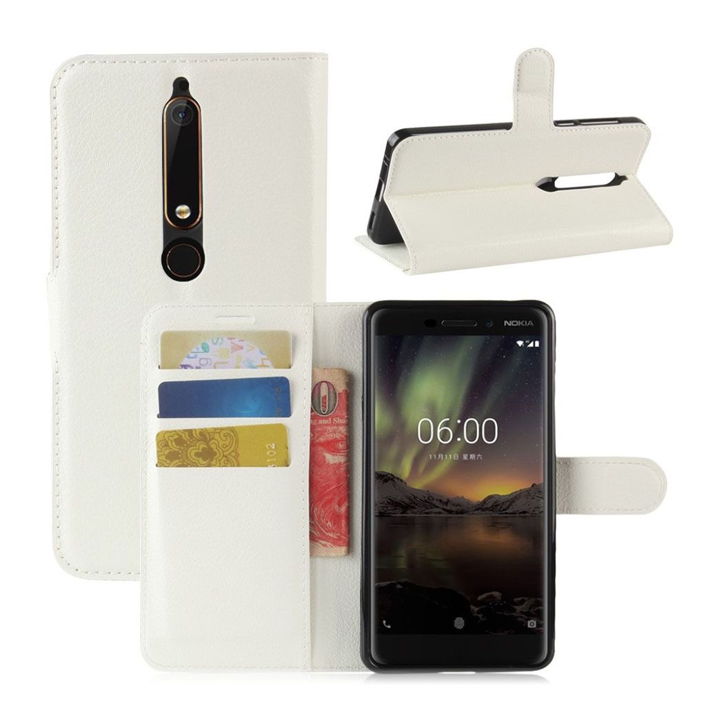 Nokia 6 (2018) litchi texture leather flip case - White