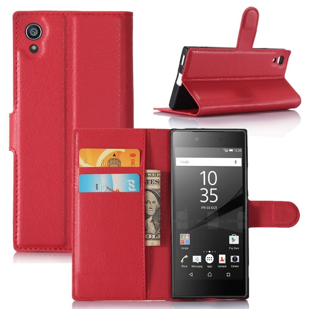 Sony Xperia XA1 litchi grain leather flip case - Red
