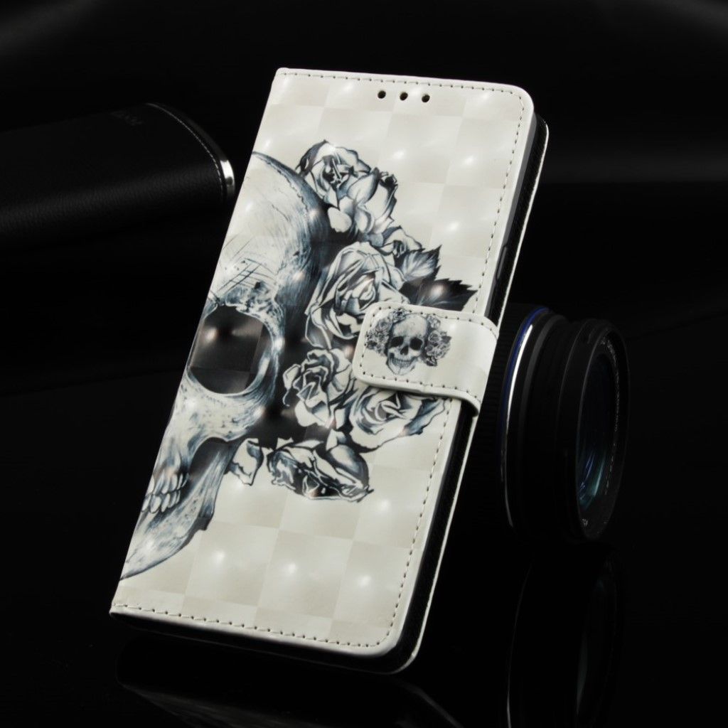 Sony Xperia XZ3 pattern printing leather flip case - Flowered Skull