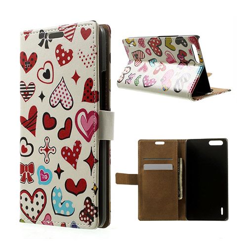 Moberg Huawei Honor 6 Plus Leather Flip Case - Colorful Hearts