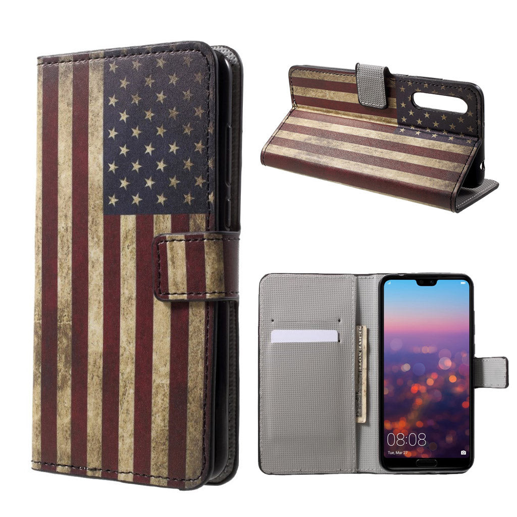 Huawei P20 pattern printing leather flip case - Retro US Flag