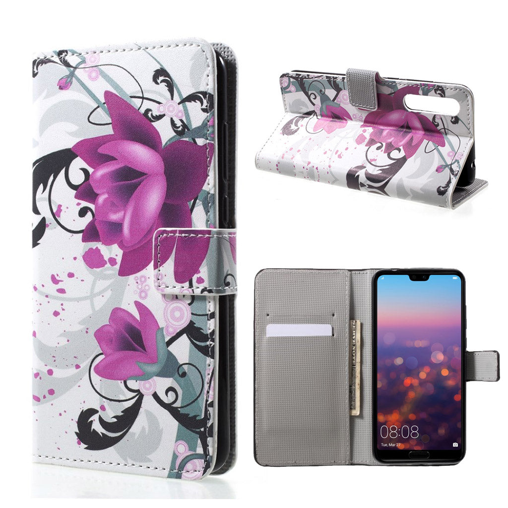 Huawei P20 pattern printing leather flip case - Kapok Flower