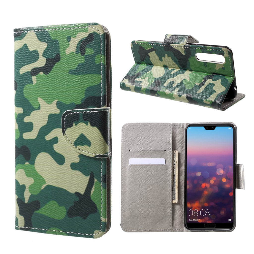 Huawei P20 pattern printing leather flip case - Camouflage Pattern