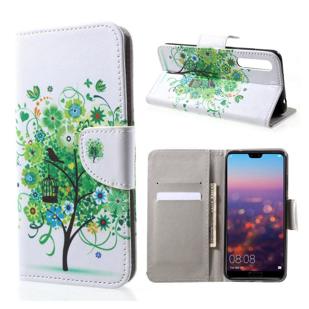 Huawei P20 pattern printing leather flip case - Green Tree