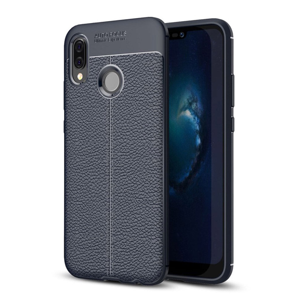 Huawei P20 Lite litchi grain leather case - Dark Blue