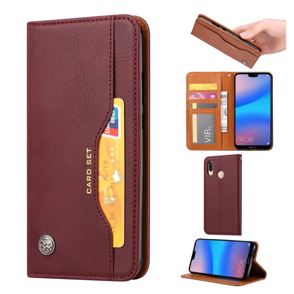 Huawei P20 Lite auto-absorbed leather flip case - Wine Red