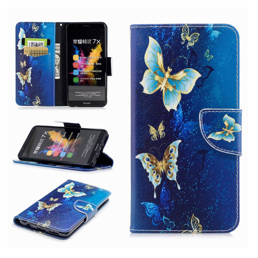 Huawei Honor 7X pattern printing leather flip case - Colorized Butterfly
