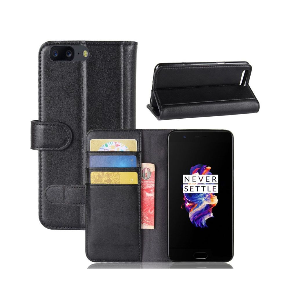 OnePlus 5 genuine split leather flip case - Black