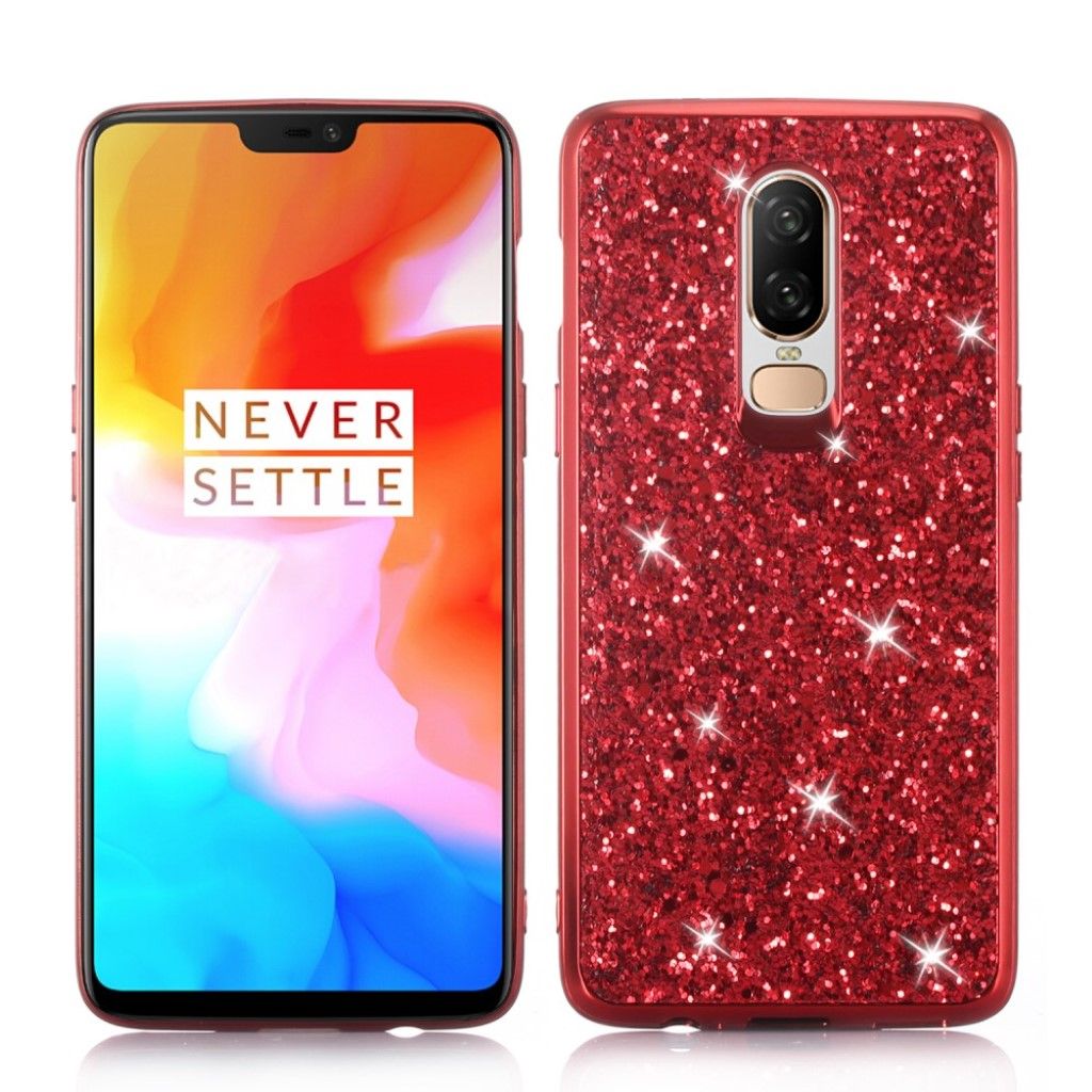 OnePlus 6 glittery sequins gel case - Red