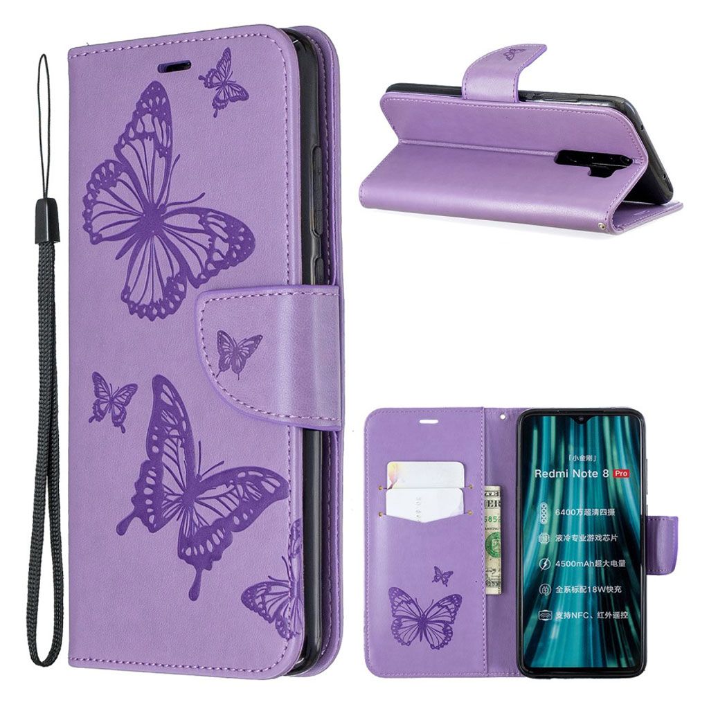 Butterfly Xiaomi Redmi Note 8 Pro flip case - Purple
