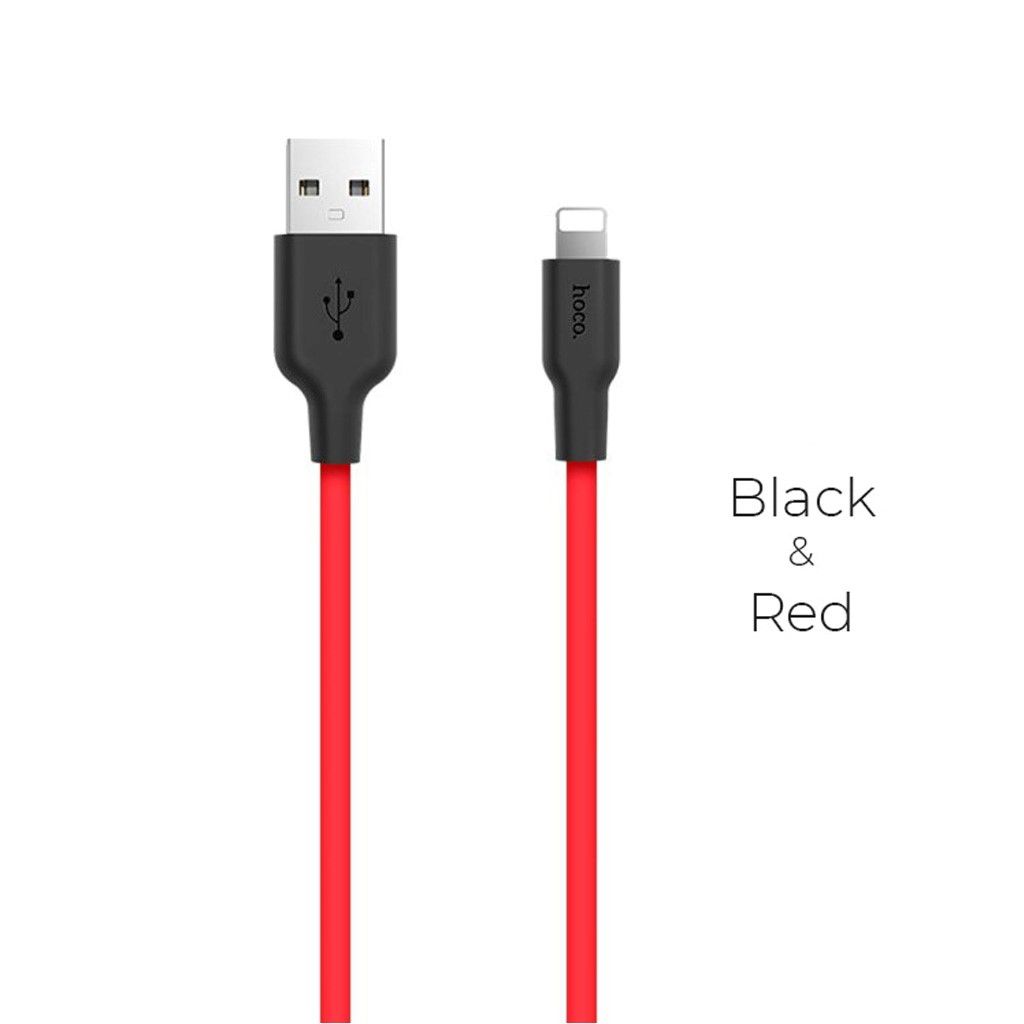 HOCO X21 Silicone lightning charging cable - black＆red