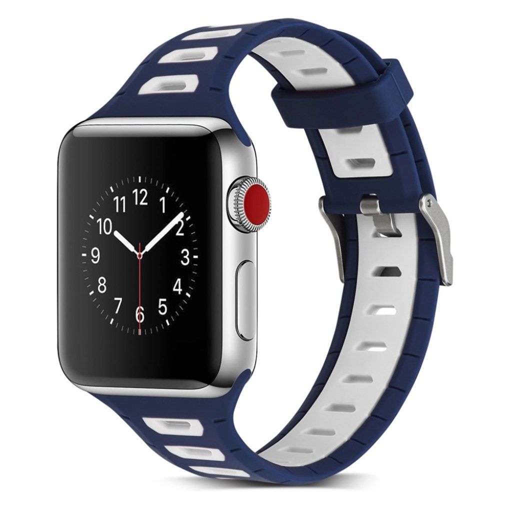 Apple Watch 42mm dual color metal buckle silicone watch strap - Dark Blue / White