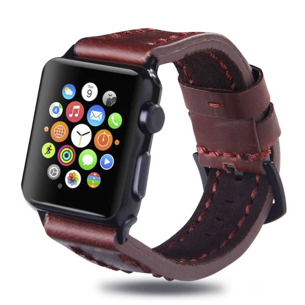 Apple Watch Series 4 44mm cowhide leather watchband - Wine Red