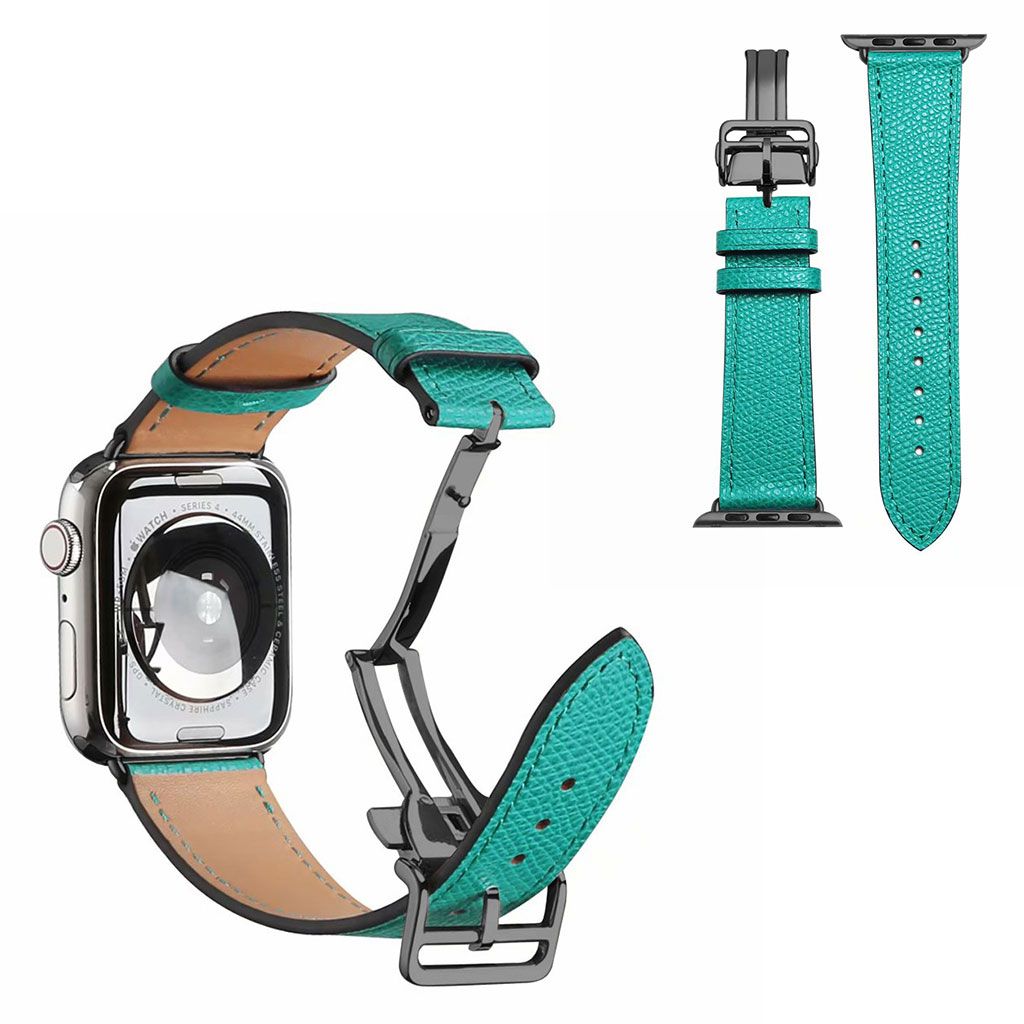 Genuine leather rose gold buckle watch band for Apple Watch Series 6 / 5 44mm - Green