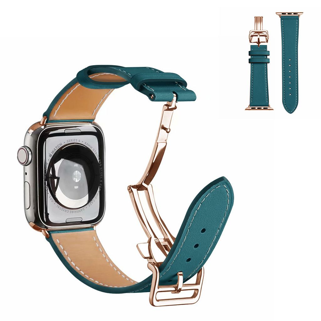 Genuine leather rose gold buckle watch band for Apple Watch Series 6 / 5 40mm - Blue