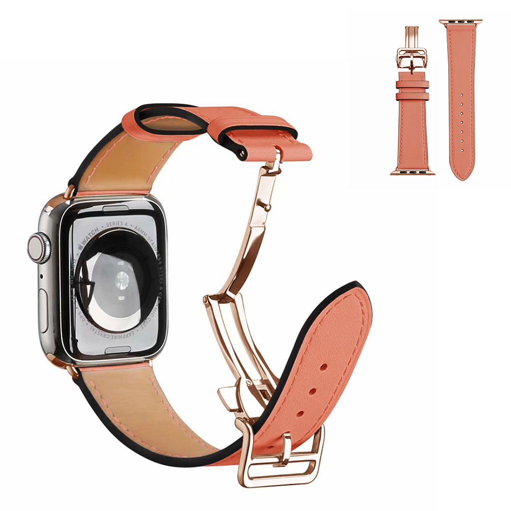 Genuine leather rose gold buckle watch band for Apple Watch Series 6 / 5 40mm - Coral