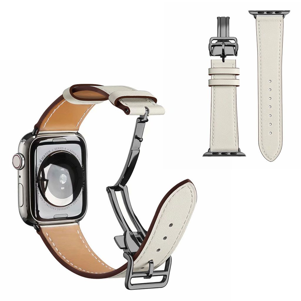 Genuine leather black buckle watch band for Apple Watch Series 6 / 5 40mm - White