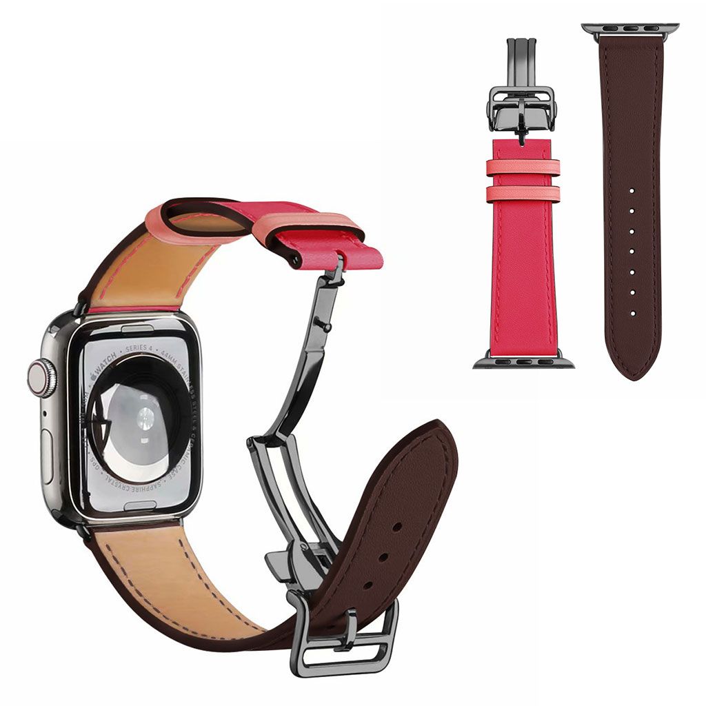 Genuine leather black buckle watch band for Apple Watch Series 6 / 5 40mm - Wine Red / Rose