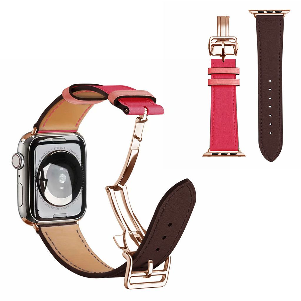 Genuine leather rose gold buckle watch band for Apple Watch Series 6 / 5 40mm - Wine Red / Rose