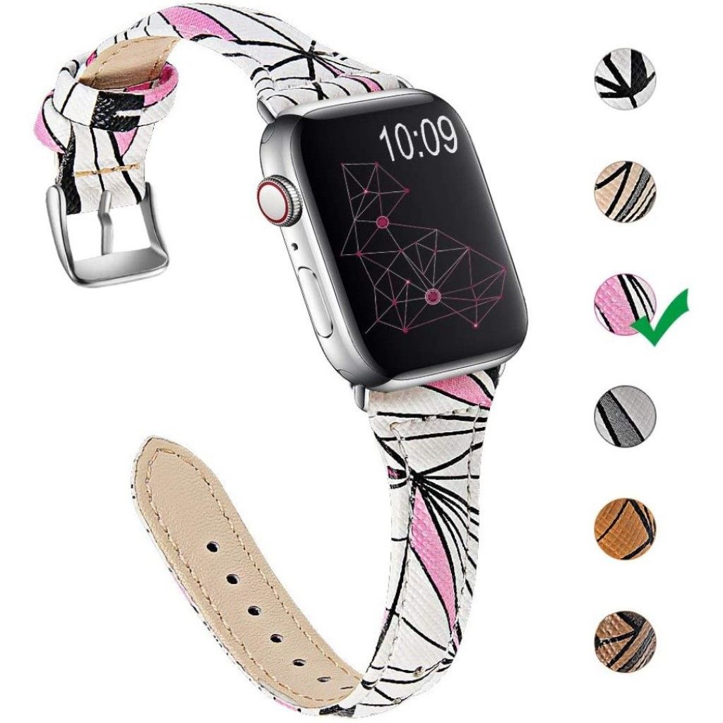 Apple Watch 40mm geometry leather watch strap - White / Pink