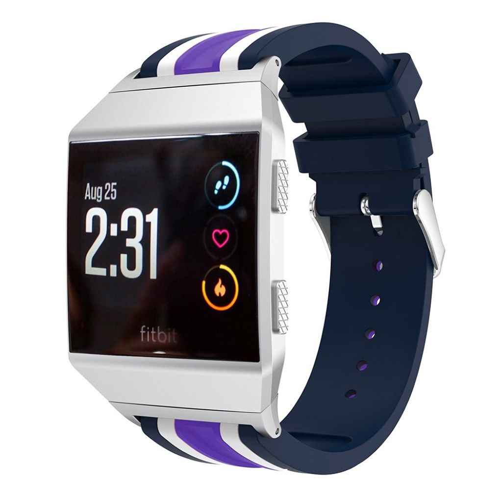 Fitbit Ionic five vertical stripes soft silicone watch strap- Blue / White / Purple