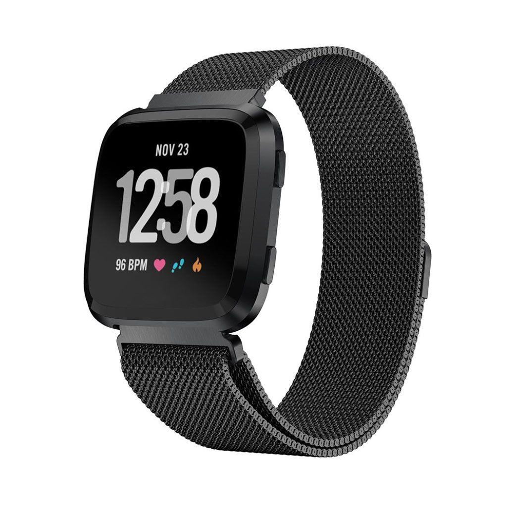 Luxury Milanese Fitbit Versa stainless steel watch strap - Black