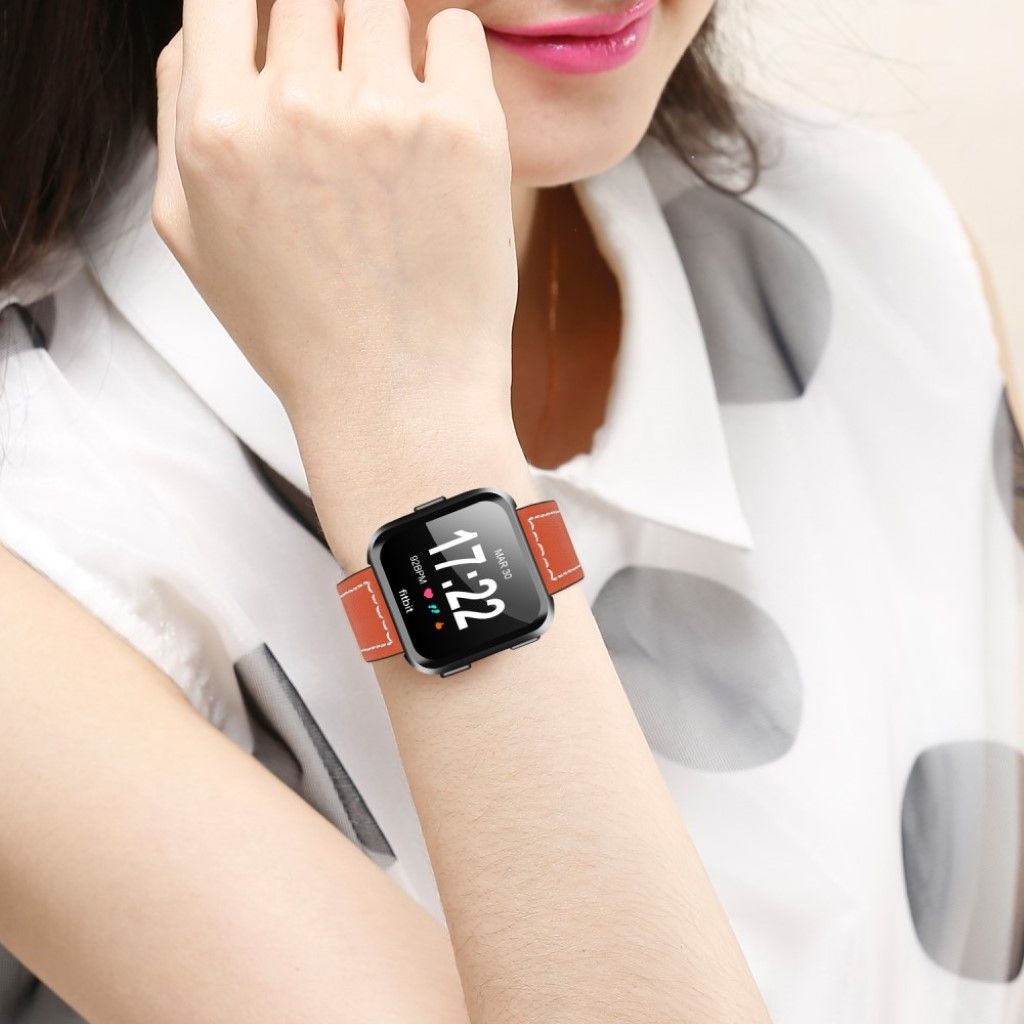 Fitbit Versa genuine leather watch strap replacement - Orange