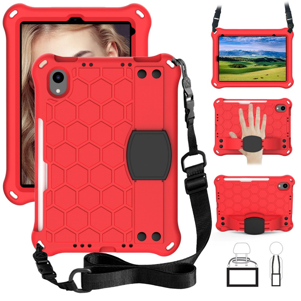 iPad Mini 6 (2021) honeycomb texture EVA cover with strap - Red / Black