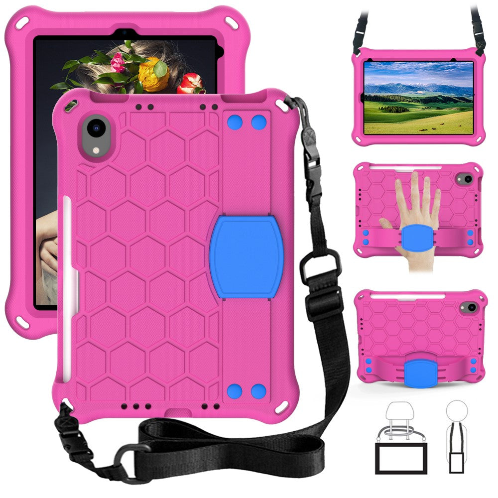 iPad Mini 6 (2021) honeycomb texture EVA cover with strap - Rose / Blue