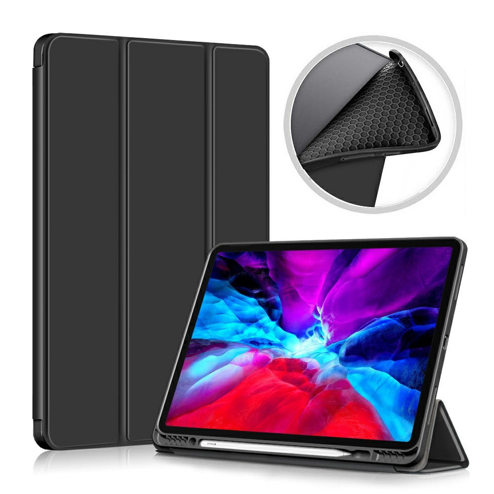 iPad Pro 12.9 (2021) / (2020) tri-fold PU leather flip case with pen slot - Black