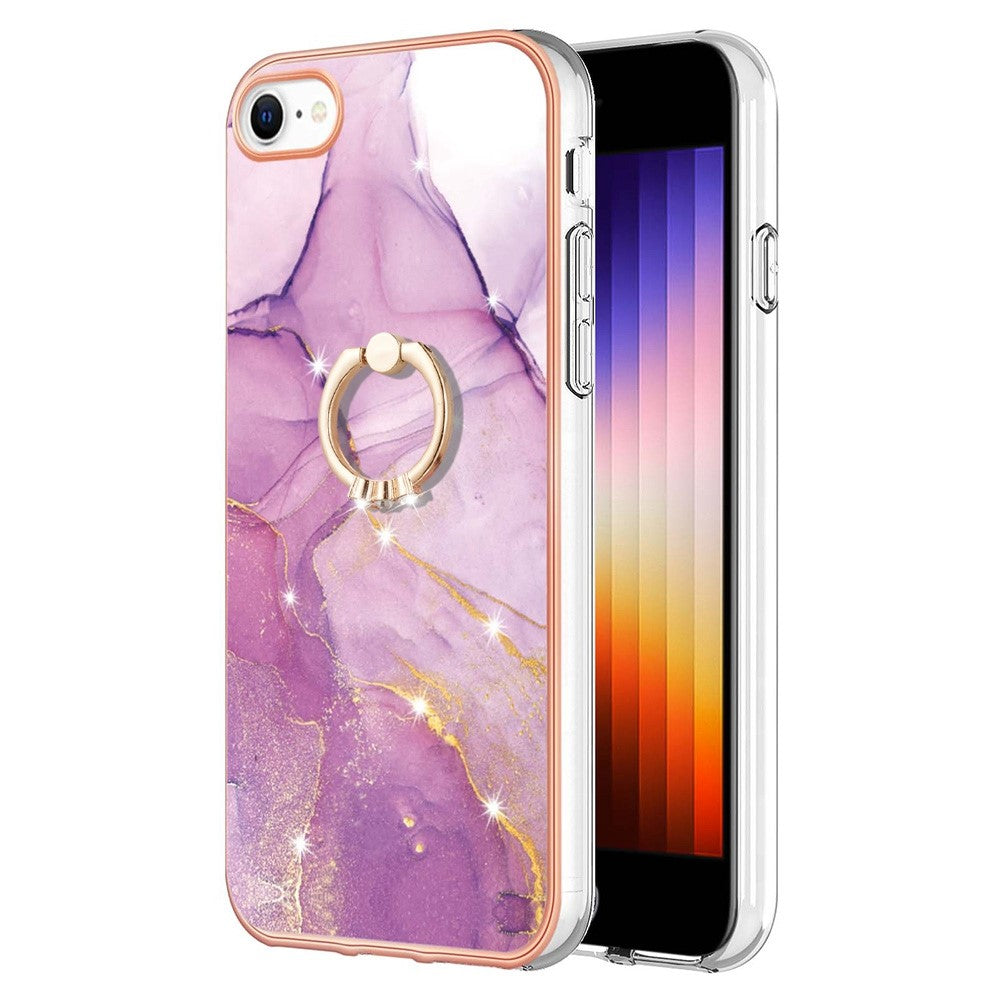 Marble patterned cover with ring holder for iPhone SE (2022) / 2020 / 8 - Pink Marble Haze