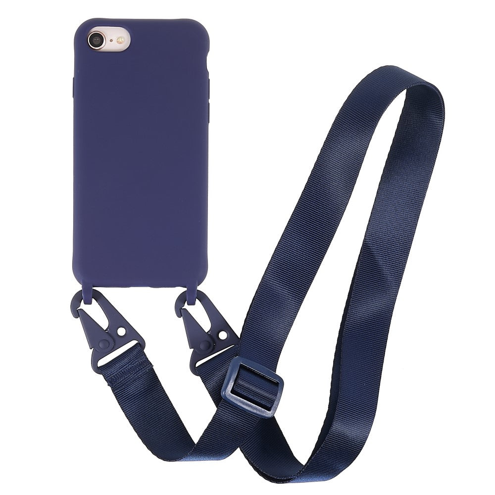 Thin TPU case with a matte finish and adjustable strap for iPhone SE (2022) / SE 2020 / 8 / 7 - Dark Blue