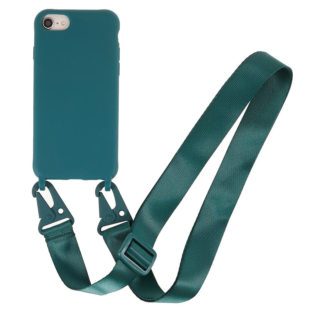 Thin TPU case with a matte finish and adjustable strap for iPhone SE (2022) / SE 2020 / 8 / 7 - Dark Green