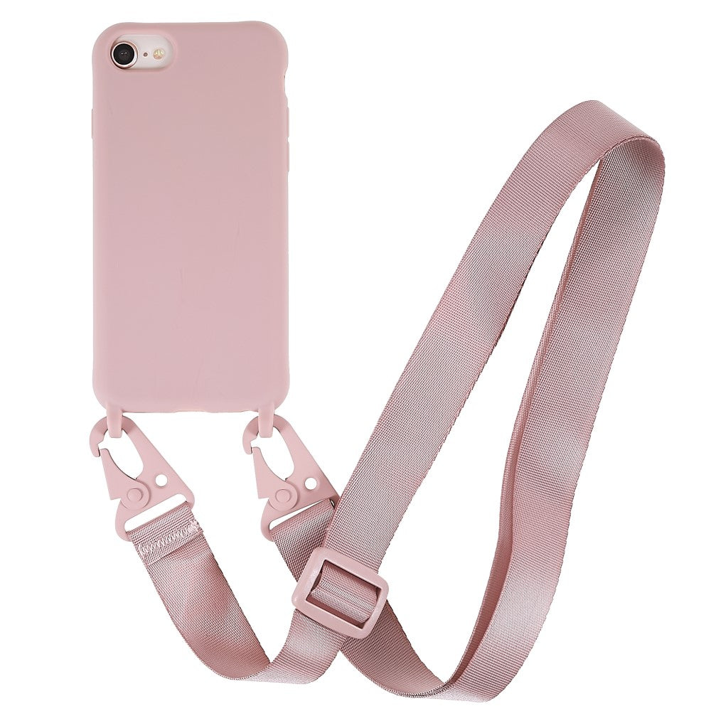 Thin TPU case with a matte finish and adjustable strap for iPhone SE (2022) / SE 2020 / 8 / 7 - Deep Pink