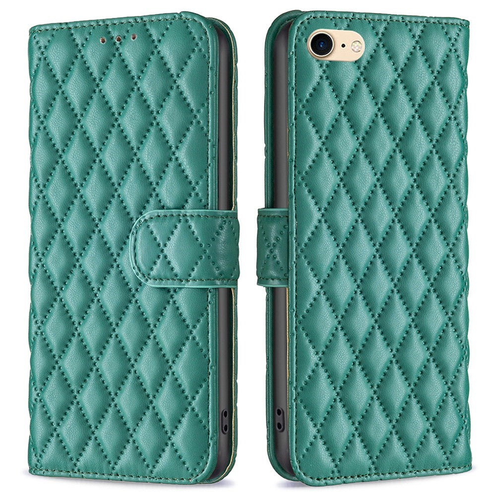 Rhombus pattern matte flip case for iPhone SE (2022) / 2020 / 8 / 7 - Green