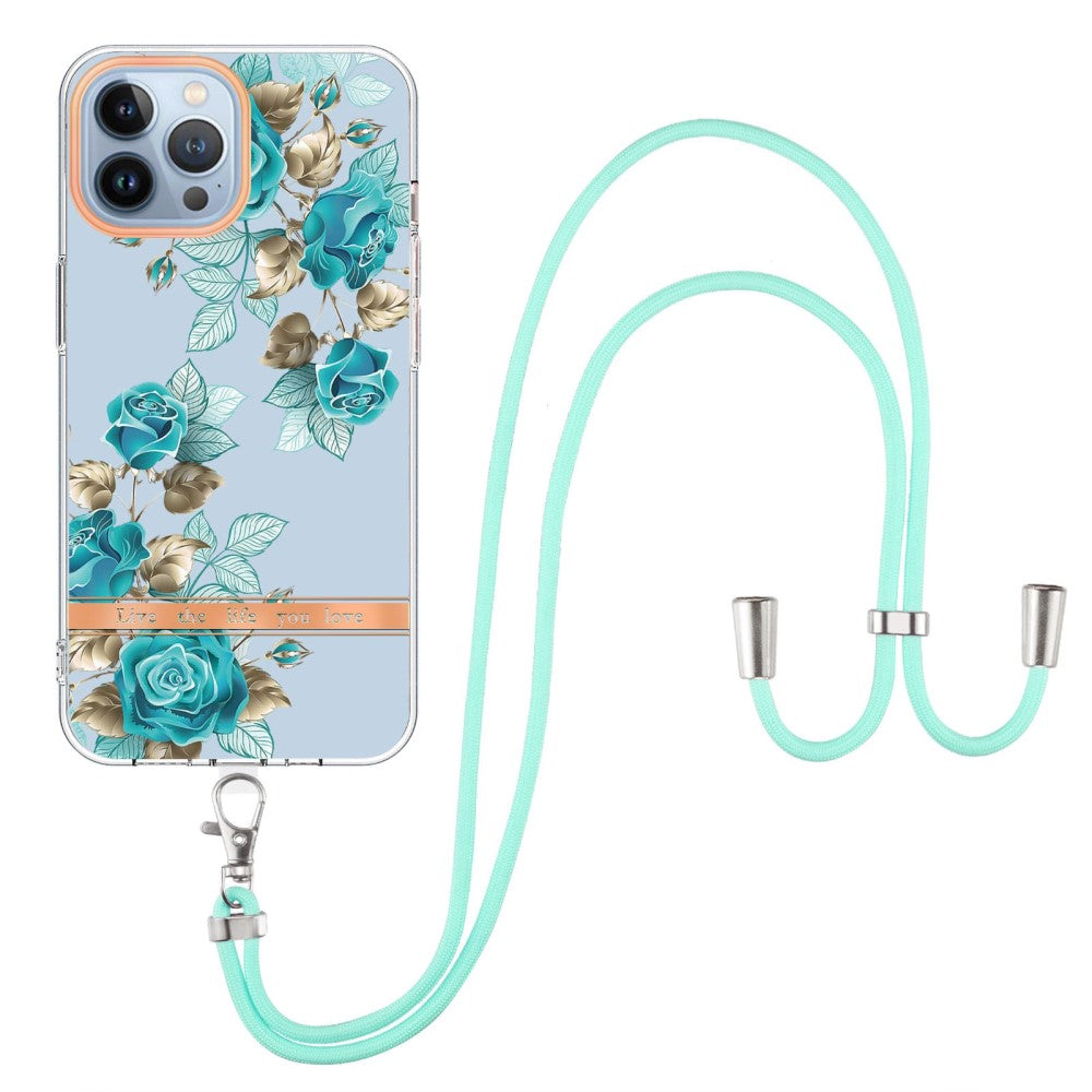 Slim and durable softcover with lanyard for iPhone 14 Pro Max - HC002 Blue Rose