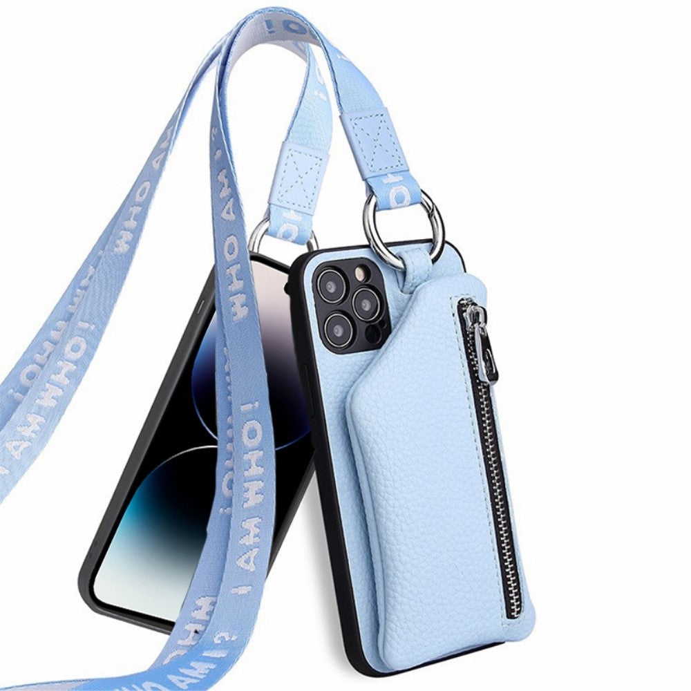 iPhone 14 Pro Max detachable leather cover with lanyard - Baby Blue