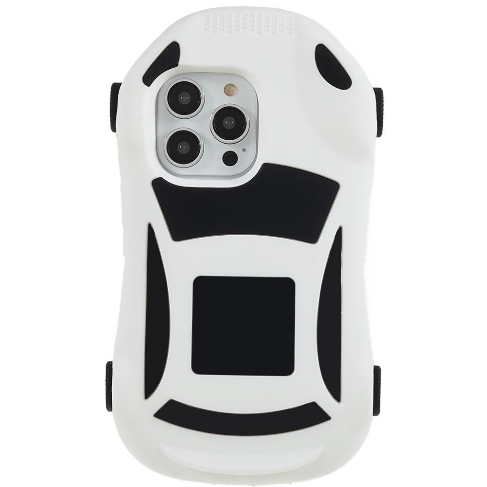 iPhone 14 Pro Max cute racing car style silicone cover - White