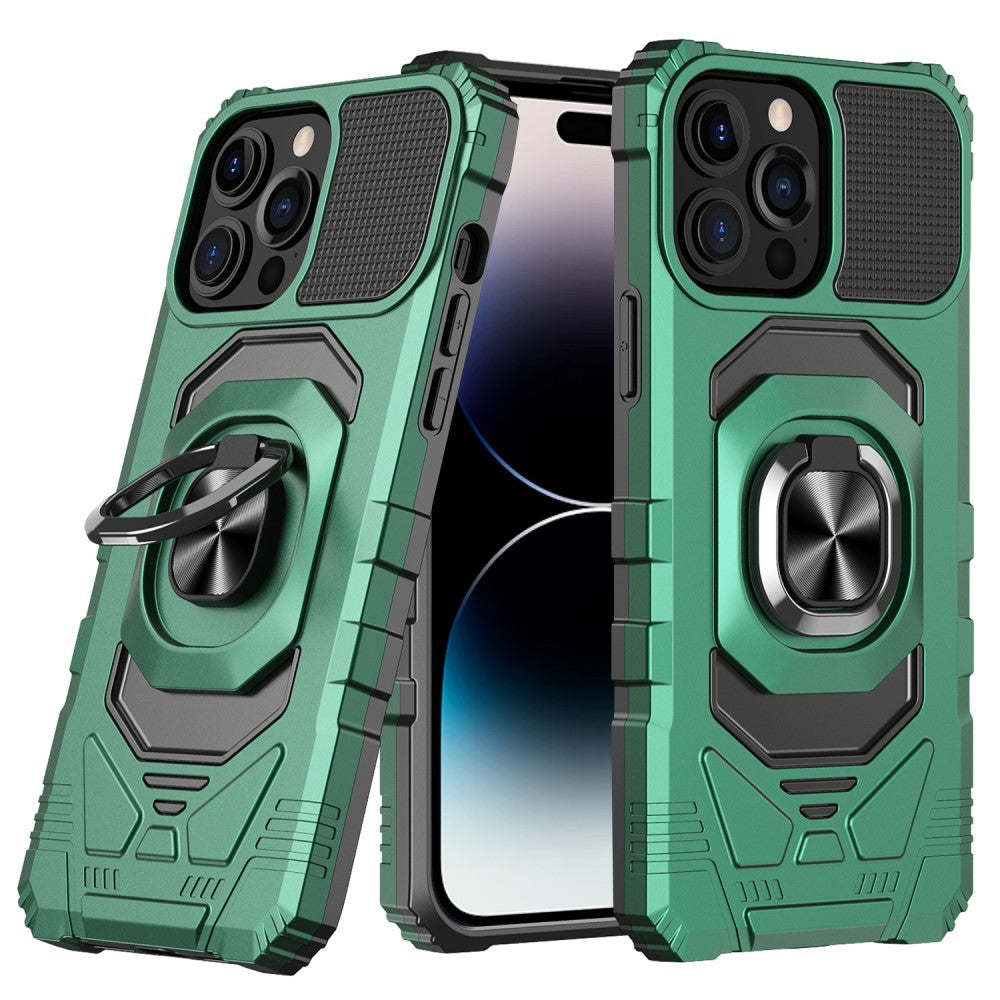 Durable hard plastic cover with soft inside and kickstand for iPhone 14 Pro Max - Midnight Green