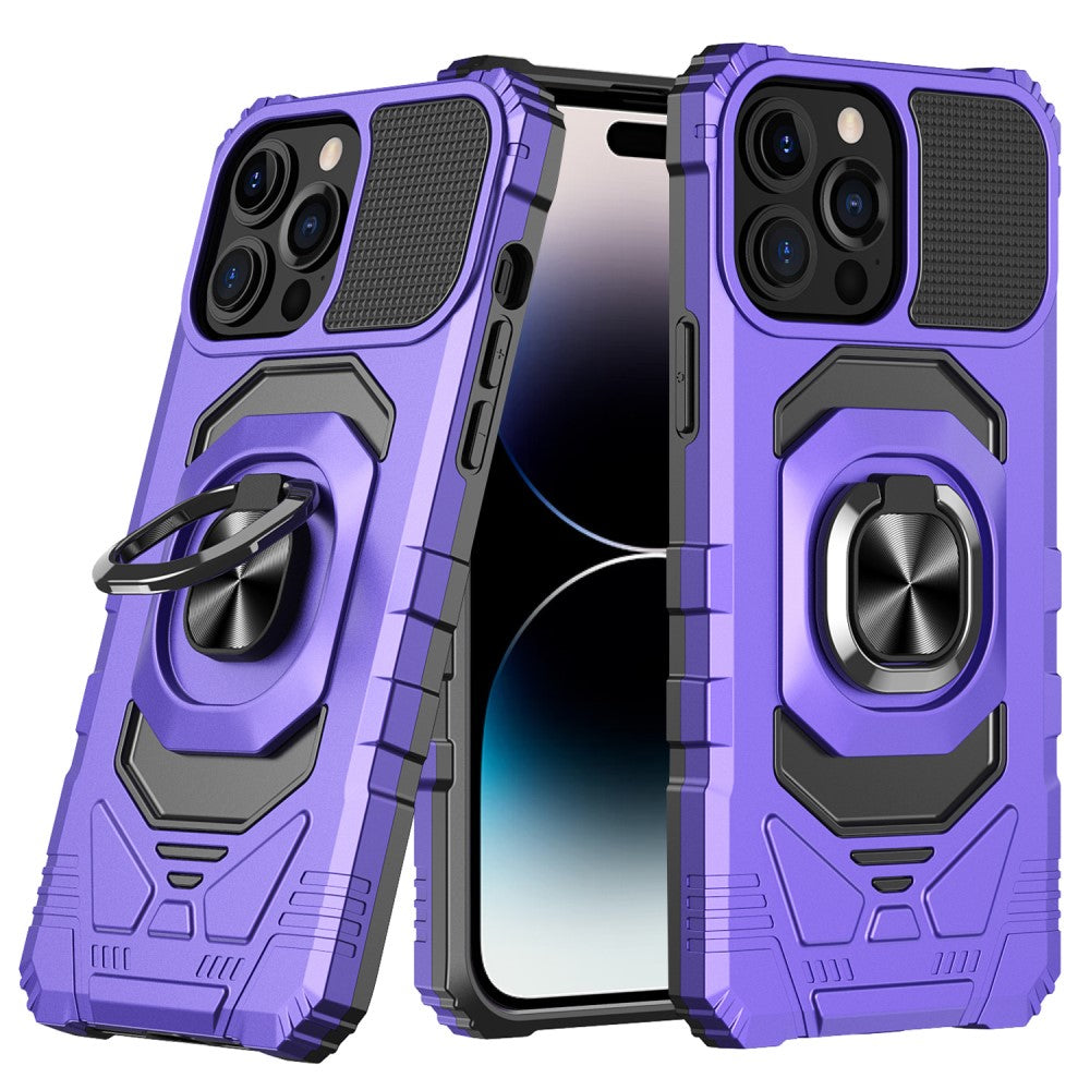 Durable hard plastic cover with soft inside and kickstand for iPhone 14 Pro Max - Purple